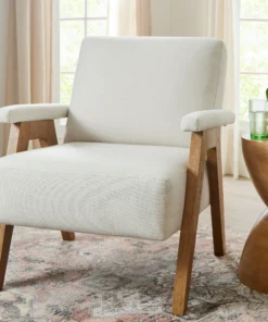 Cream Linen Accent Chair